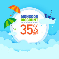 Illustration of monsoon special offer banner surrounded with monsoon elements
