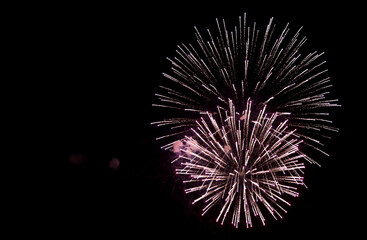 Fototapeta premium Firework close up photo. Beautiful fireworks in the night sky. 