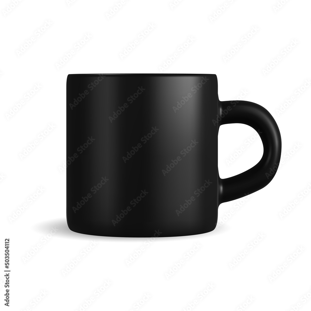 Wall mural black mug. isolated vector coffee cup mockup template. ceramic tea mug with handle for corporate bra