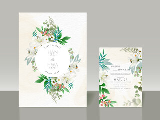 Fototapeta na wymiar Greenery floral wedding invitation card