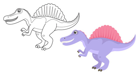 Coloring page outline of cute Spinosaurus. Cartoon vector dinosaur. Simple flat illustration. Coloring book for children.