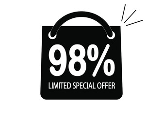 98 percent discount, store bag 98% off promotion sale banner black.