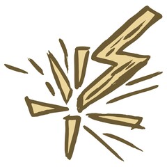 Rough colored vector doodle of the lightning shattering into pieces. Hand-drawn thunderclap illustration isolated on transparent background