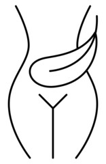 Simple linear icon of a female body with feather. The concept of painless easy menstruation. Vector pictogram with thin lines isolated on transparent background. Line thickness editable