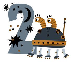 Two years birthday party. Number decoration with cute robot