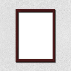 Brown frame mockup on white wall.