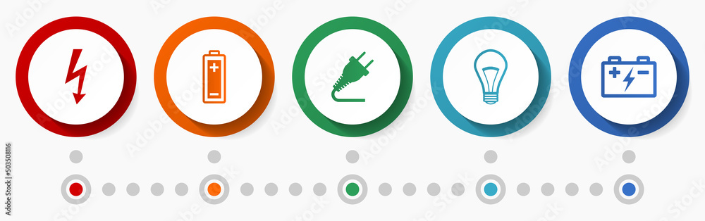Aufkleber Power and energy concept vector icon set, modern design infographic template, technology colorful web buttons collection