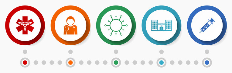 Health care and medicine concept vector icon set, modern design infographic template, hospital colorful web buttons collection