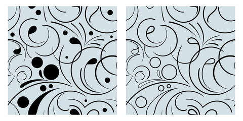 Set of delicate background with lines, circles and shape in the form of drops. Seamless vector pattern in Art Deco style. Use for wallpapers, textile, wrapping paper, for design invitation, greetings