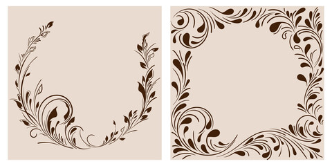 Set of two vector template frame in vintage style. Abstract frame perfect for decoration of wedding invitation, greeting cards for anniversary.
