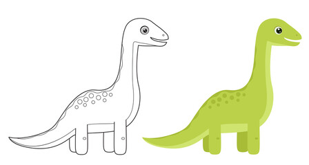 Coloring page outline of cute Brontosaurus. Cartoon vector dinosaur. Simple flat illustration. Coloring book for children.