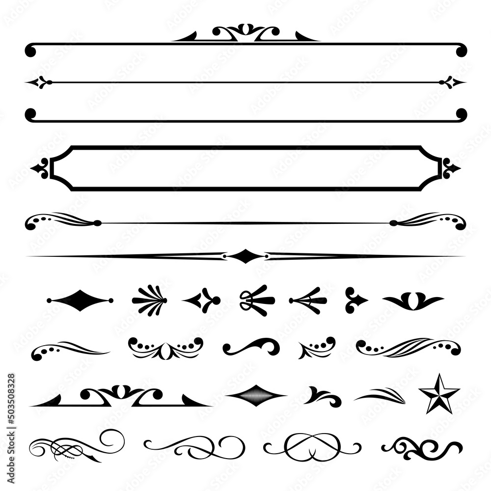 Wall mural a large collection of old western design elements, embellishment, borders and divider lines.