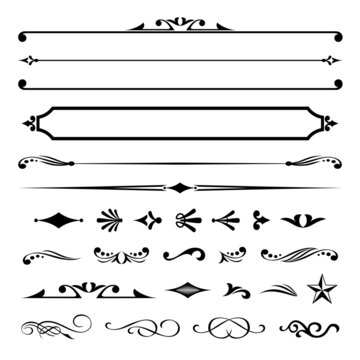 A large collection of old western design elements, embellishment, borders and divider lines.