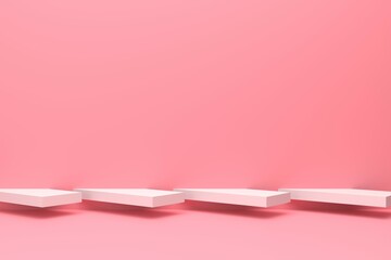 Square pink background with pink base and scene, minimal 3d abstract background, 3d rendering.
