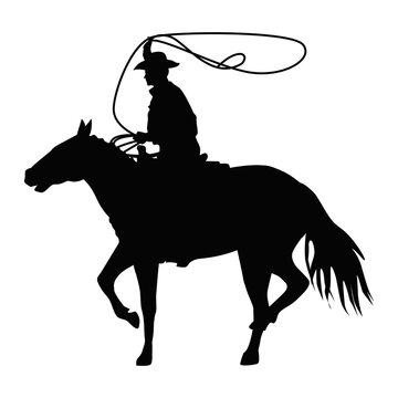 cowboy lassoing silhouette black