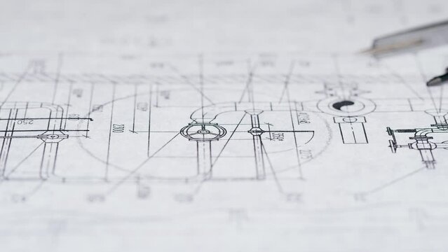 Plan blueprint close-up. Architect designer drawing, professional engineer working, interior creator making architectural house project, drafting building. 