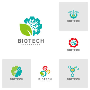 Bio tech with gear logo template, Molecule, DNA, Atom, Medical or Science Logo Design Vector