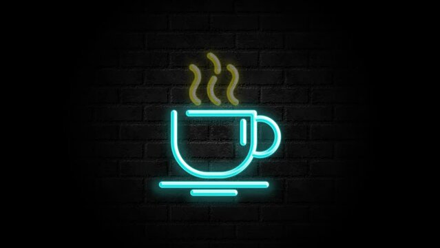coffee neon sign on a brick wall footage video
