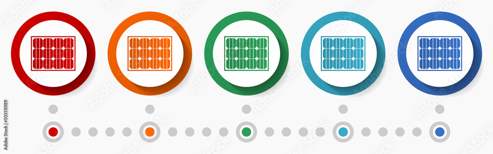 Poster solar power, photovoltaic concept vector icon set, infographic template, flat design circle colorful