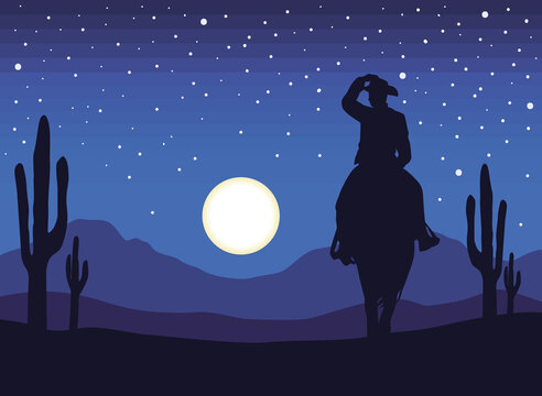 cowboy with moon silhouette