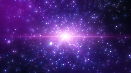 Obraz premium Pink purple blue dust particles explosion, Light ray beam effect.