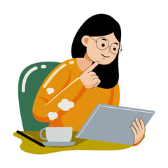 Woman working with graphic tablet in flat design style