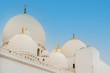 Fototapeta na wymiar Detailed exterior photo of Abu Dhabi's Sheikh Zayed Mosque in the United Arab Emirates