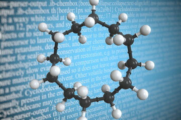 Cyclododecane scientific molecular model, 3D rendering