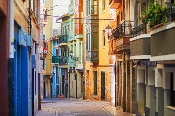 Fototapeta na wymiar Colorful buildings in fishing village of Bermeo, Basque Country, Spain
