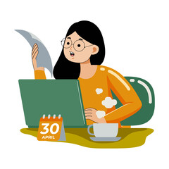 Woman working with laptop in flat design style