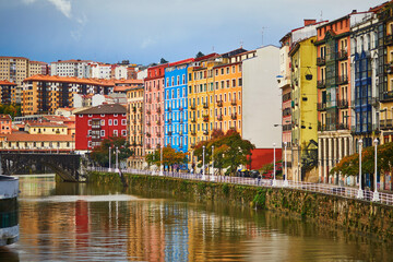 Colorful buildings on street of Bilbao, Basque Country, Spain