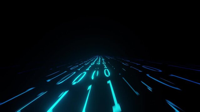 Matrix technology background. Cyber security with binary code. Rapidly falling randomly blue numbers. Decoding algorithms hacked software. Big data visualization. 3d rendering.