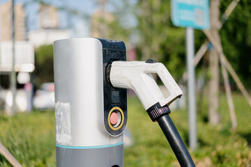 electric car charging in station