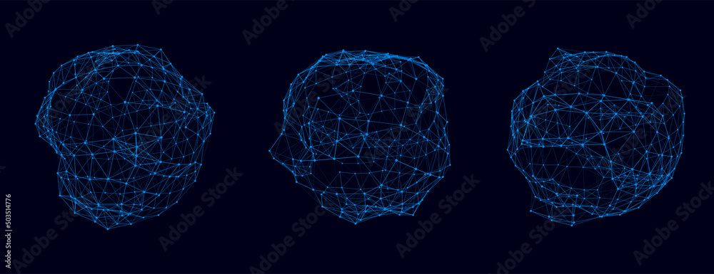 Poster Vector set sci-fi sphere with particles and lines. Concept network connection. Frame sphere. Abstract technology background.