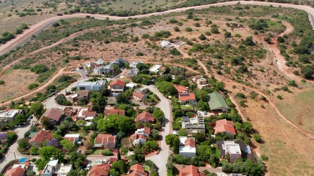 cooperative agricultural community in Northern Israel, Aerial view.
