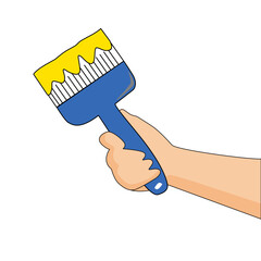 Hand holding a brush for painting. tool isolated on white background
 Flat illustration of repair and builder hand tools.