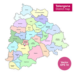 Obraz premium vector illustration of Telangana District map