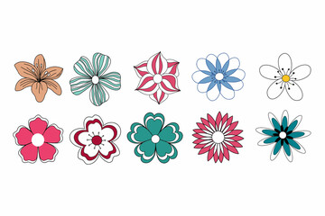 Set of flat icons of spring flowers in silhouette isolated on white