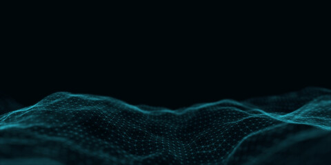 Digital technology wave. Dark cyberspace with motion dots and lines. Futuristic digital background. Big data analytics. 3d rendering.