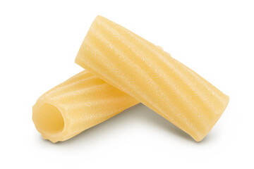 raw italian tortiglioni pasta isolated on white background with clipping path and full depth of field