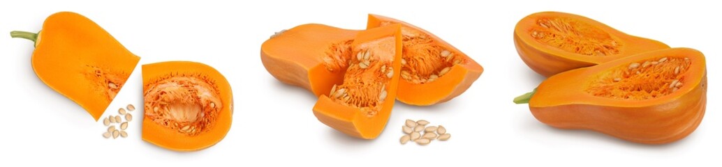 Fresh orange pumpkin isolated on white background with clipping path and full depth of field. Set or collection