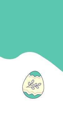 4k vertical video of cartoon blue Easter egg design in flat style on white background.