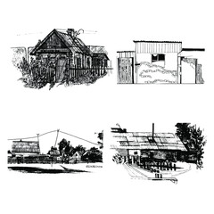 Set of vineyard landscapes, black and white graphic