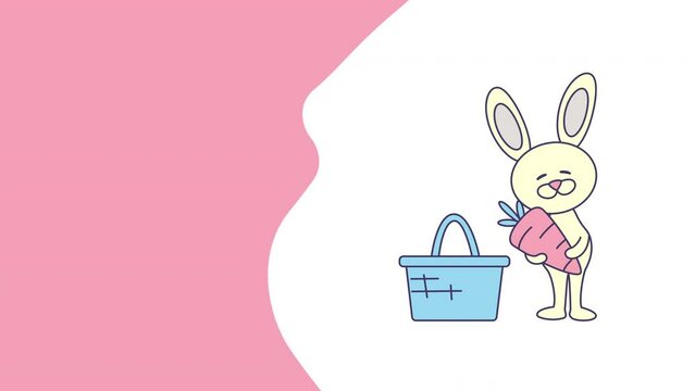 4k video of cartoon Easter bunny on white background.