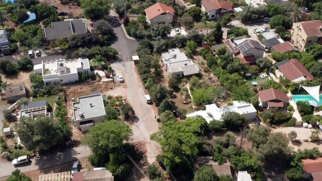 cooperative agricultural community in Northern Israel, Aerial view.
