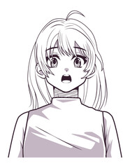 terrified woman anime style