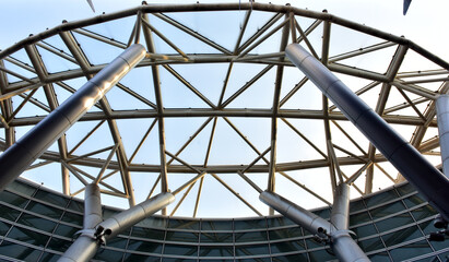 Naklejka premium Steel Roof Structure protruding from the building to prevent rain in front of a building in Thailand.