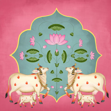 Indian tribal pichwai cow art illustration