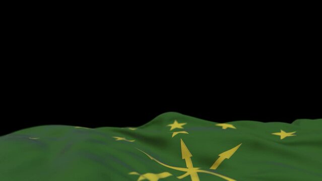 Adygea fabric flag waving on the wind loop. Adyghe embroidery stiched cloth banner swaying on the breeze. Half-filled black background. Place for text. 20 seconds loop. 4k