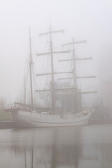 Traditionsschiffe bei Nebel im Hafen, Bremerhaven, Bremen, Deutschland, Europa